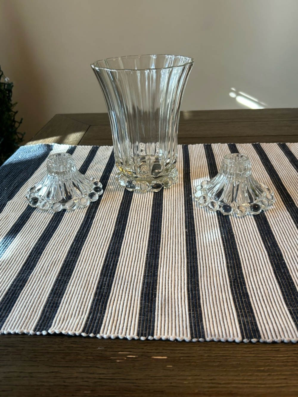 Vintage Anchor Hocking Bubble Base Vase & Candleholders